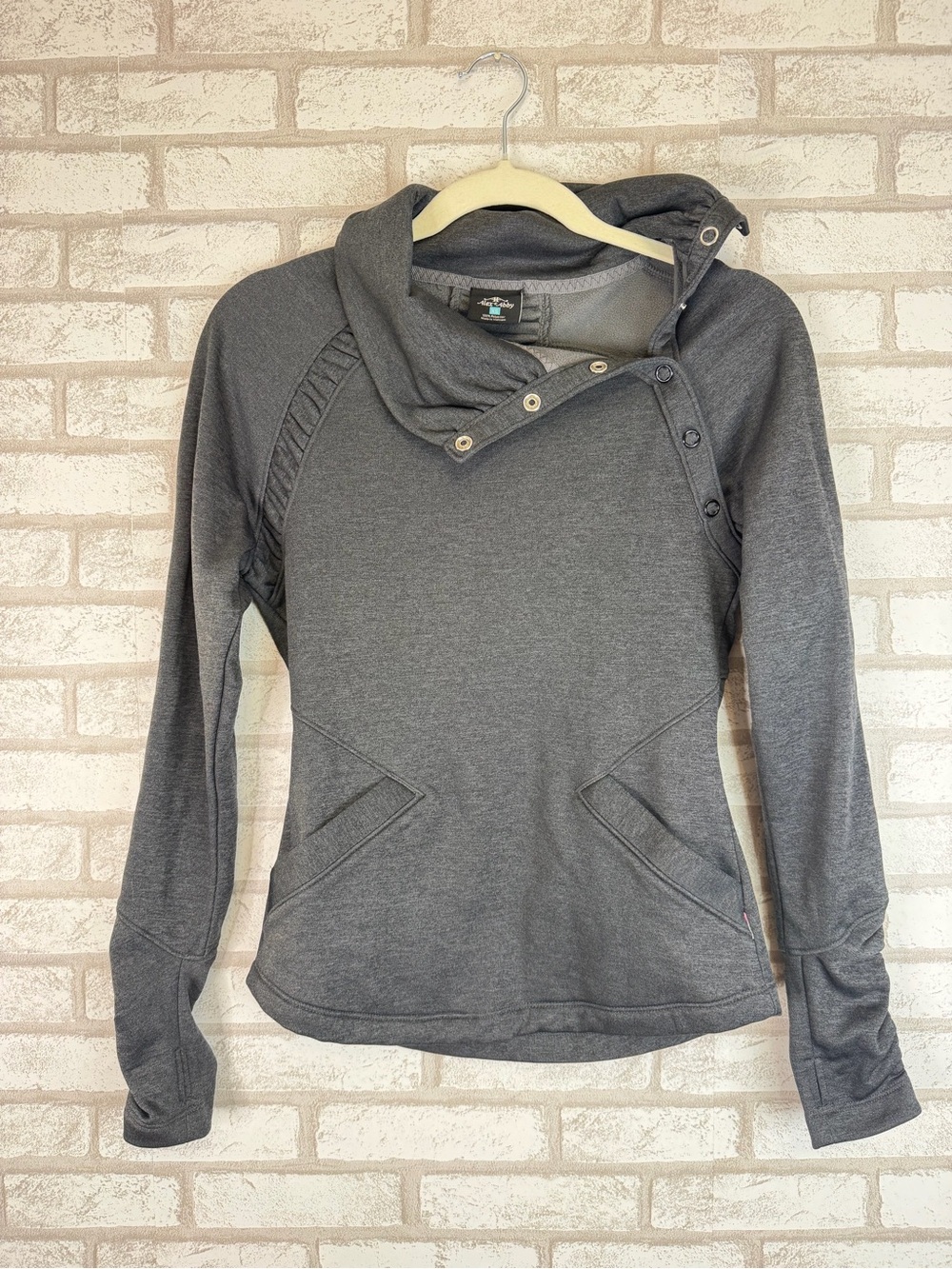 Athleta Charcoal Asymmetrical Snap-Hood Pullover